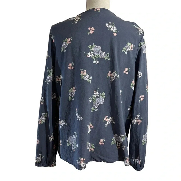 Como Vintage Blouse XL Blue Floral Lace Cutouts V Neck Long Sleeves V Neck Top - Picture 3 of 7